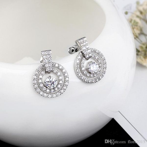 

моды старинные простые круглые хрустальные серьги стержня для женщин высокого качества известных брендов циркон серьги ювелирных изделий под, Golden;silver