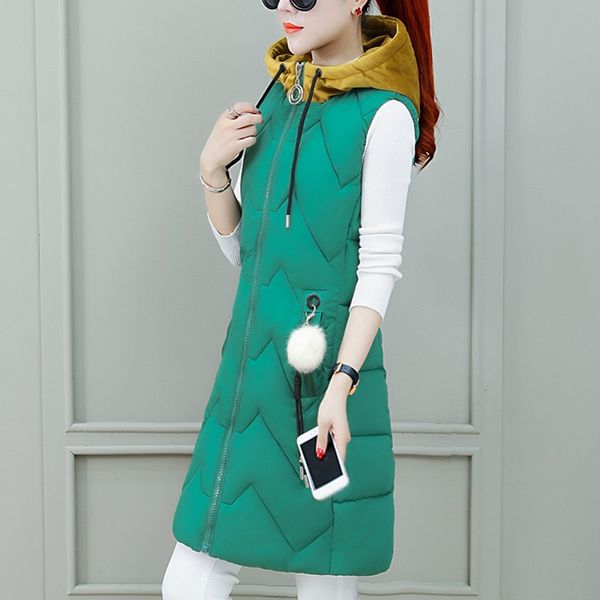

women winter vest fashion autumn winter thick warm waistcoat casual solid long style hooded sleeveless vest coat plus size, Black;white