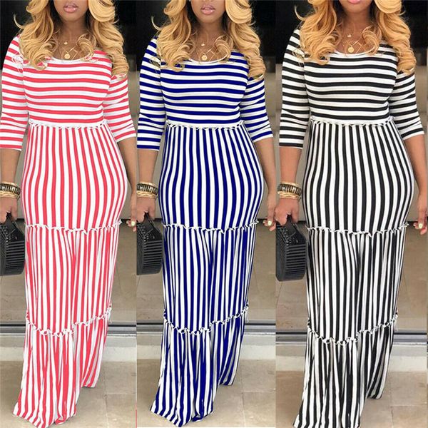 

женское длинное макси-платье boho с длинными рукавами в полоску вечерние летние пляжные каникулы сарафан 2019 летние женские платья больших, Black;gray