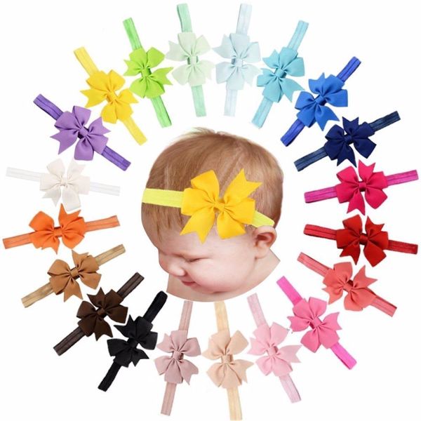 20 Uds. De diademas para niñas, lazos para el pelo de cinta de grogrén para bebés, accesorios para el cabello de moda para recién nacidos, Color sólido