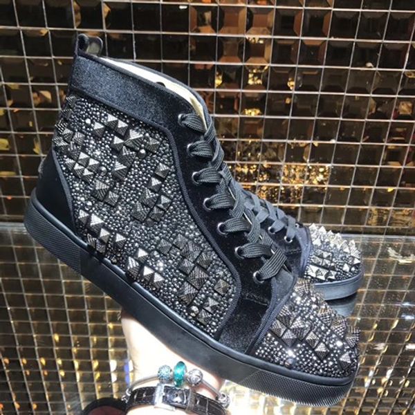 red bottom studded sneakers