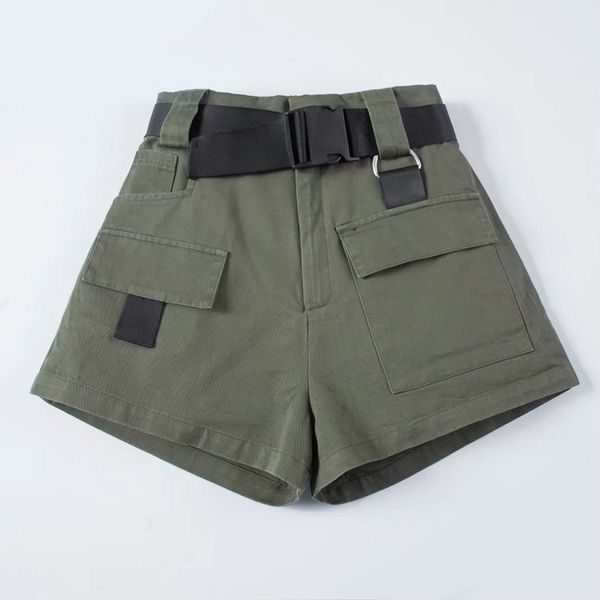 

wide leg cargo women's shorts punk high waist harajuku vintage sashes pocket women shorts 2019 summer fashion casual bottoms, White;black