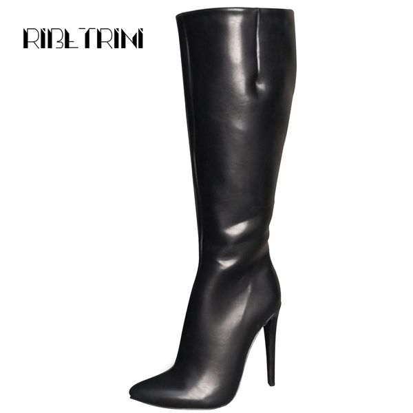 

ribetrini brand design keen high boots for women pointed toe thin high heel shoes woman party club boots big size 35-47, Black