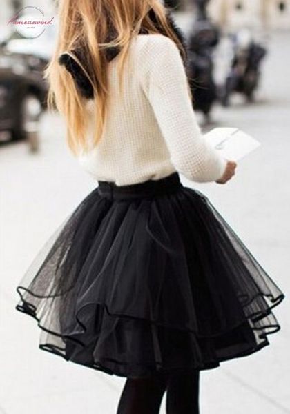 

fashion high waist short tulle skirt women irregular hem mesh tutu skirt plus black layer mesh sweet ballet skirts