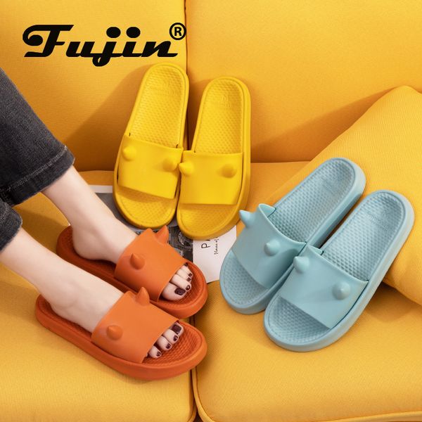 

fujin тапочки женская летняя плоским дном крытый мода 2020 дышащий мягкое дно non слип тапочки ванной женщины слайды, Black