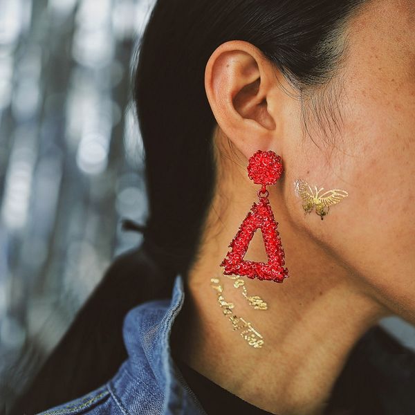 

women girls new creative exaggerated earrings bold punk style geometric multiple colors stud earrings jewelry triagle pendant dangle