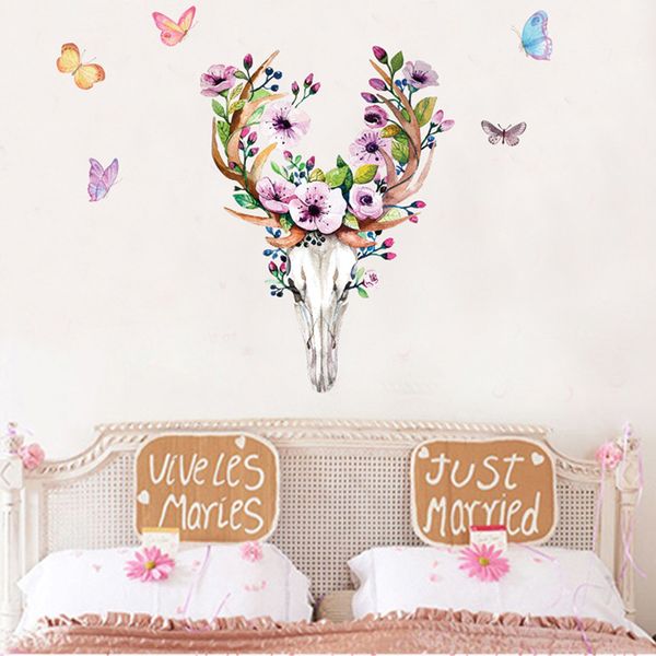 

creative deer skull butterflies wall stickers bedroom home decor art decals wallpaper living room decoration personality sticker