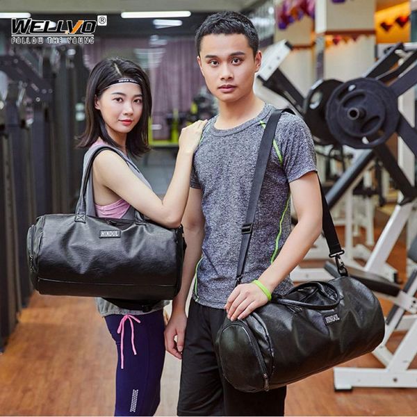 

duffel bags men pu leather travel handbag gym fitness shoes pocket hand luggage bag large duffle weekend shoulder xa19c