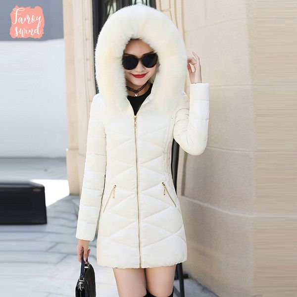 

мех вниз поддельные воротник зима женщины куртка новый 2019 пальто зимнее пальто теплый тонкий женщины parka с капюшоном зимняя куртка женщи, Black