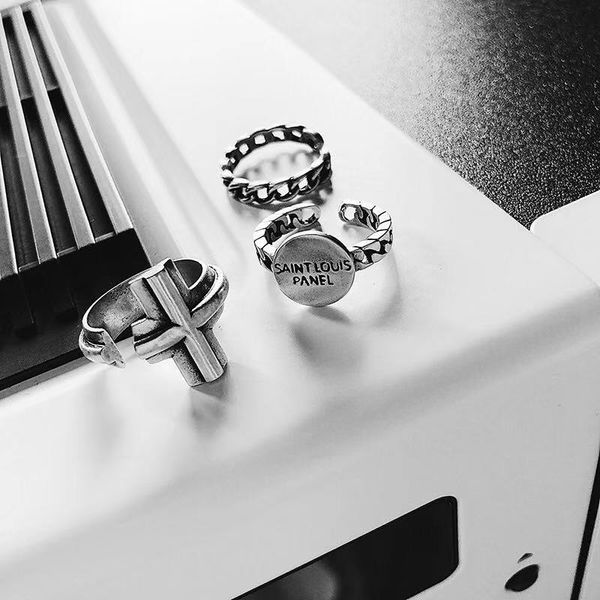 

net red personality exaggerated ring set retro cross open index finger ring ring, Golden;silver