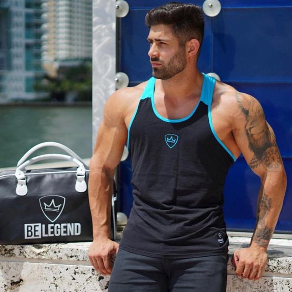 

belegend gym men sleeveless muscle tank tee shirt bodybuilding sport fitness running vest summer male workout tanks clothes, Black;blue