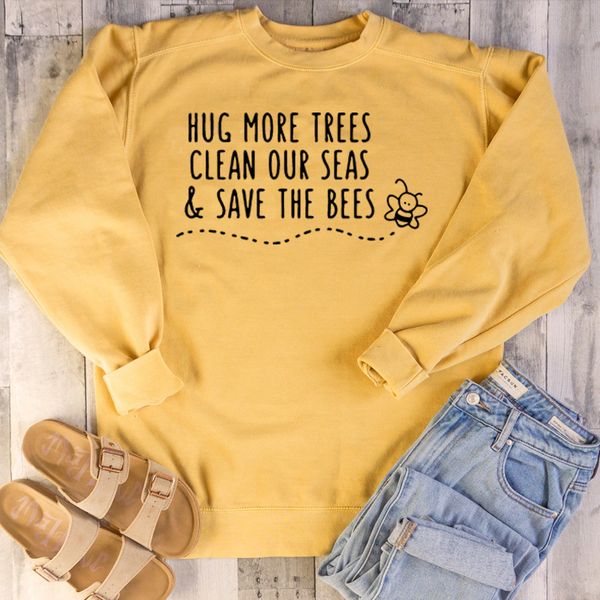 

hug больше деревьев чистим seas сохранить пчелы женщины толстовки crewneck пуловер крупногабаритные толстовки женской одежды drop доставка, Black
