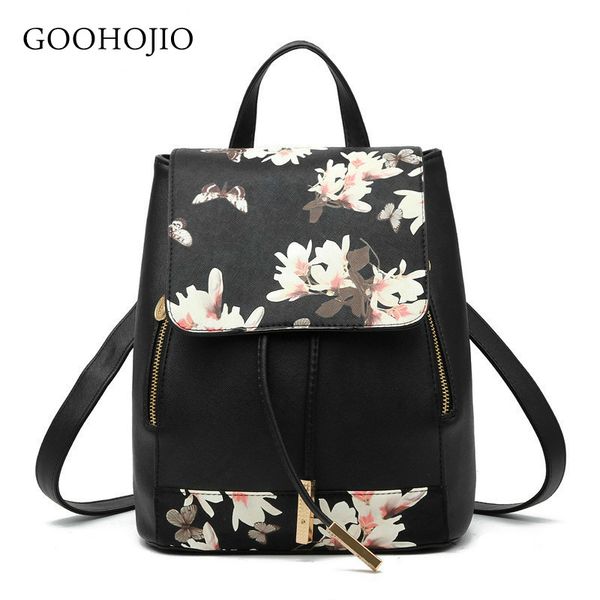 

goohojio women pu leather backpacks rucksack school bags for girls teenagers bagpack flower feather mochila feminina sac a dos