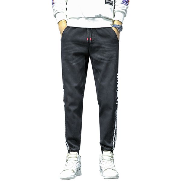 

spring new men's jeans elastic waist cotton jeans pants denim trousers men's fashion wear and washed pants, Black