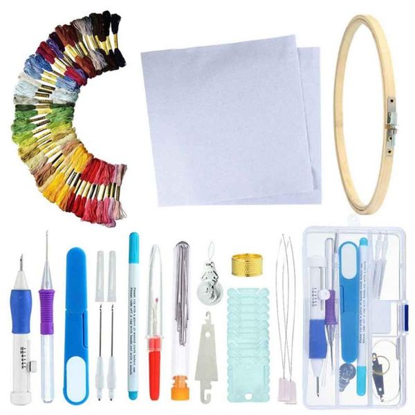 

50colors threads stitching pen beginners practical sewing embroidery kit diy craft tool punch needle kill time multifunction, Black