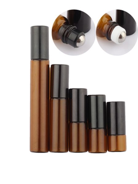 

1ml 2ml 3ml 5ml 10ml amber roll on roller bottle for essential oils refillable perfume bottle deodorant containers with gold lid