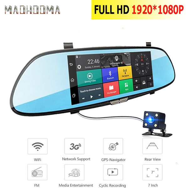 

maohooma android 3g car dvr dash camera 7.0 inch dual lens gps full hd 1080p dvrs bluetooth wifi dash cam video recorder dashcam