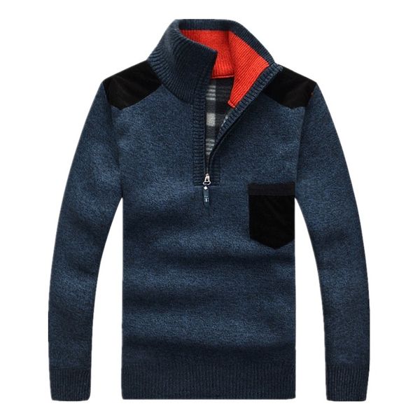 

explosion coat wool knitted men's high collar pullover men's sweater velvet shirt thick plus loose polo middle-aged spot t-shirt w, Black