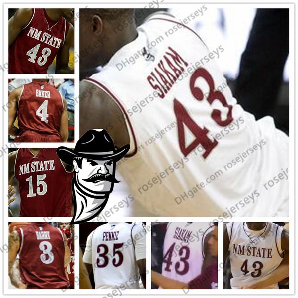 

custom new mexico state aggies college баскетбол # 43 паскаль сиакам 3 террелл браун 22 эли чуха 12 aj харрис ауррекоэчея красный белый джер, Black