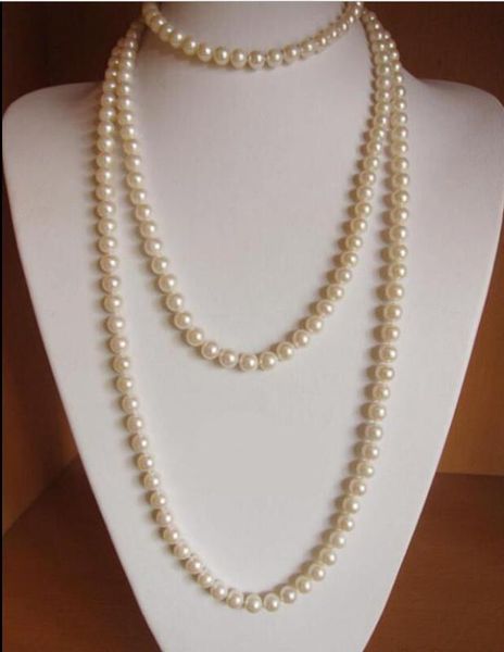 

elegant 8-9mm south sea white round pearl necklace 48inch, Silver
