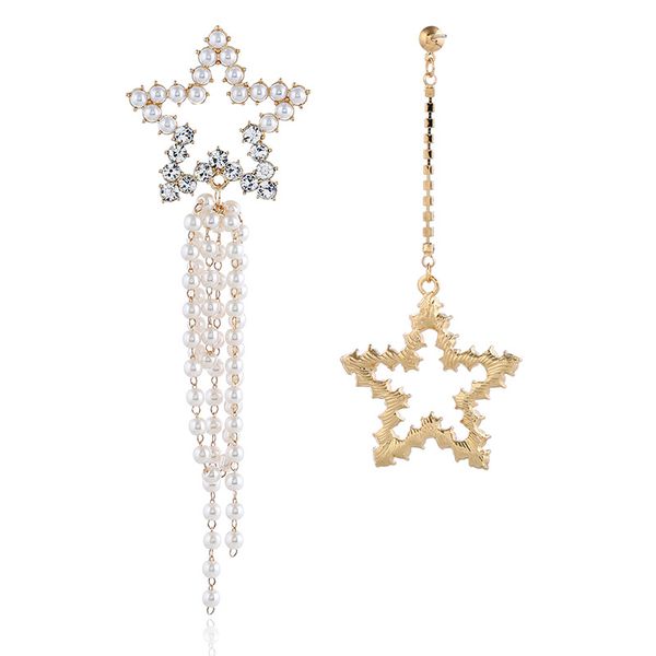 

european and american fashion personality 100 sets pearl pentagonal earrings long star shower su earrings factory price, Golden