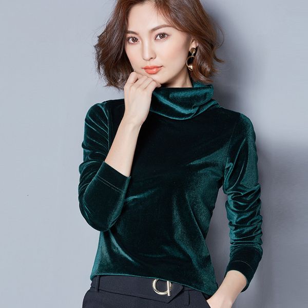 

t shirt women clothes turtleneck velvet women women long sleeve solid color 2019 spring autumn velour t shirts basic shirt, White