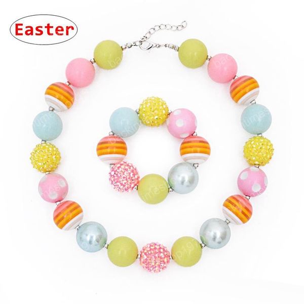 Bracciale collana ragazza pasquale Set da 2 pezzi Perline grosse a bolle Set di gioielli boutique per bambini Regalo per le vacanze per ragazze