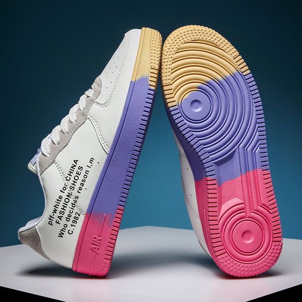 

selling 2019 autumn new style leather men's shoes joint board shoe cool color bottom white shoes sports footwear, Black