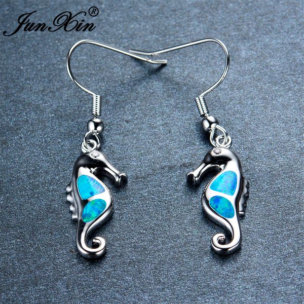 

junxin women animal drop earring fashion blue fire opal earrings 925 sterling silver filled long dangle earrings for women, Golden