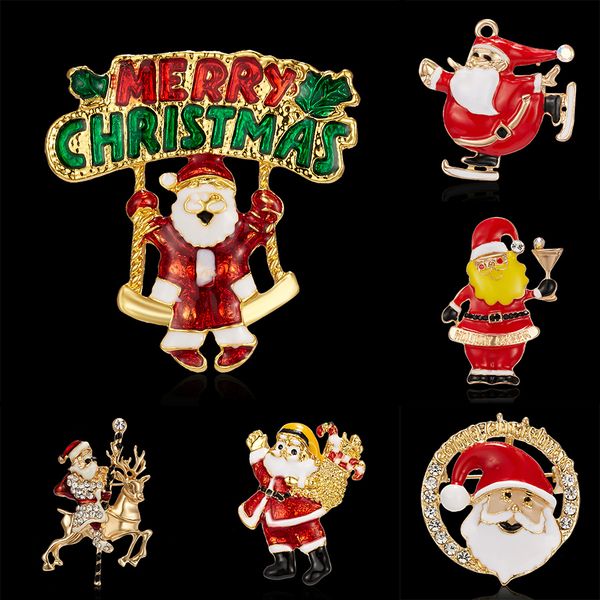 

rinhoo 1pc merry christmas lettering santa claus shape alloy painting brooch for women men kid christmas fashion jewelry, Gray