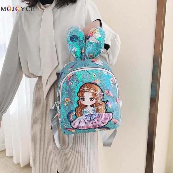 

cartoon doll sequins backpack women led light colorful shoulder school bag