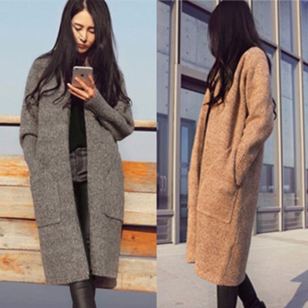 

spring and autumn new mid-length cardigan coat women's loose thick sweater sweater, White