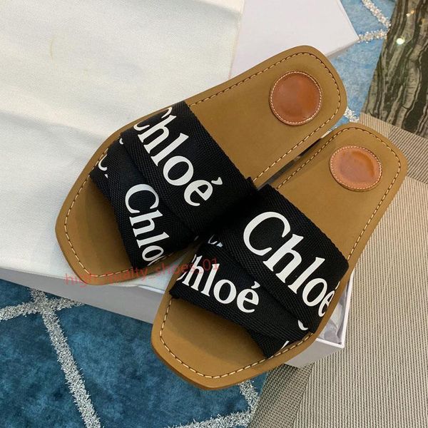 

chloe sandals мода роскошь женской дизайнер флип-флоп письма хлопка ткань сандалии летом пляж тапочки плоского скейтборда обувь высокого кач, Black