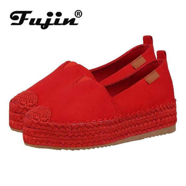 

fujin flat women shoes spring autumn 2020 fashion breathable round toe creepers platform shoes slip on leisure women flat, Black