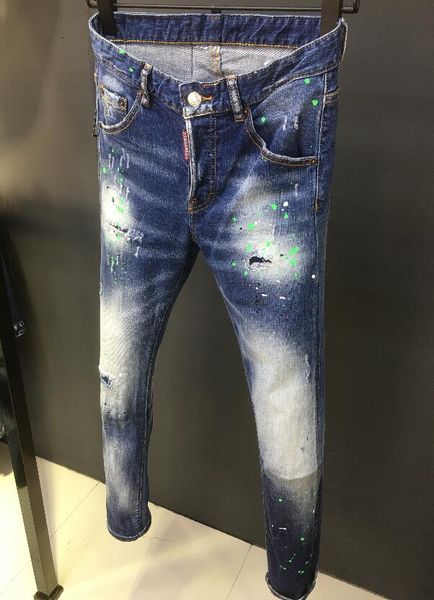 

new mens designer jeans skinny pants casual men fashion hip hop distressed ripped slim moto biker denim pants size 28-38, Blue