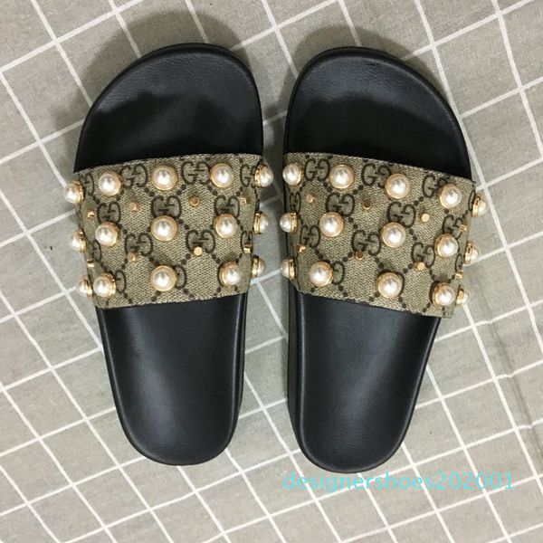 

new arrival mens and womens fashion causal designer sandals with pearl effect and gold toned studs designer flip flops d01, Black