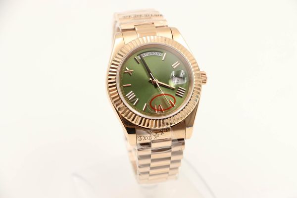 

2020 seller 18 ct everose gold 40mm 228235 mechanical self -winding movement president concealed folding crown clasp olive green dail me, Slivery;brown