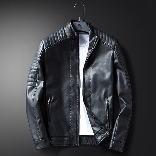 

mens leather jacket male casual leather jacket autumn winter thin coat asian size m-3xl, Black