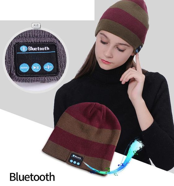 

wireless bluetooth hats striped knitted hat winter outdoor sport beanie bluetooth earphone headset cap music headphone ball caps jj20133, Blue;gray