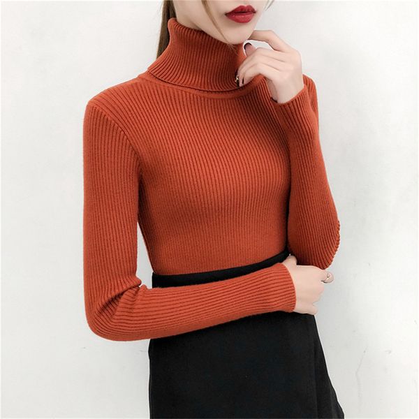 

2020 autumn winter sweater women knitted ribbed pullover hipster turtleneck slim jumper soft warm pull femme sweater, Black