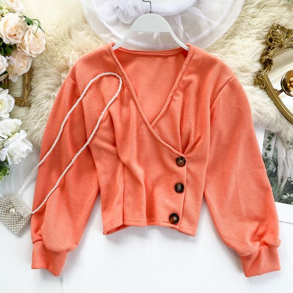 

women's autumn 2019 new shaking v collar buckle waist slim long sleeve knit sweater pullovers k166, White;black