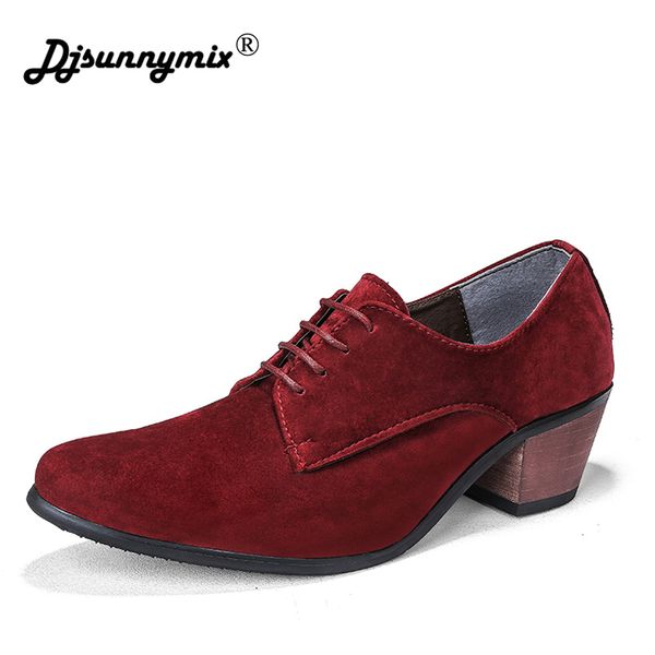 

djsunnymix 2019 men formal oxford shoes suede leather pointed toe high heels wedding groom heighten 6cm shoes party, Black