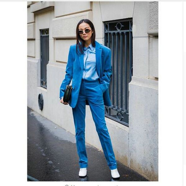 

new royal blue 2 piece set women business suits slim fit ladies office uniform elegant pant suits female trouser, White;black