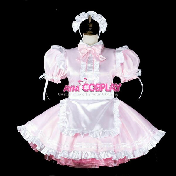 

baby pink satin sissy boy maid dress lockable cd/tv tailor-made, Black;red