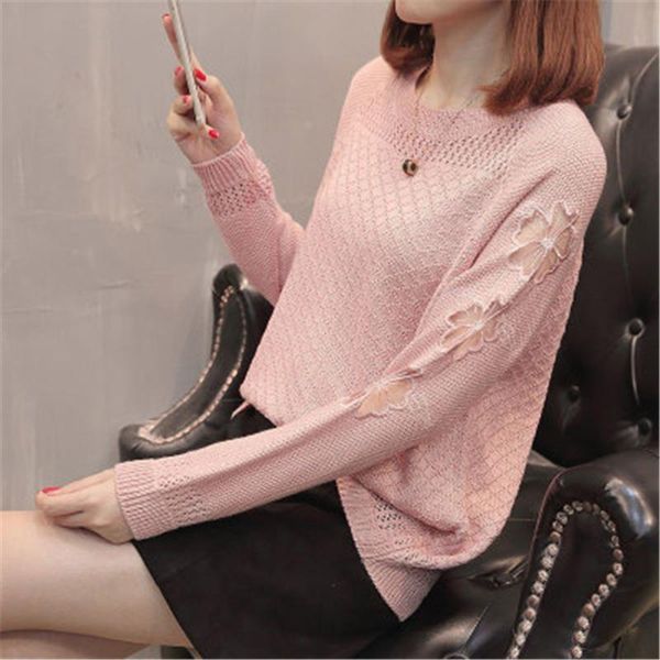 

summer female knitted hollow out pullovers fashion thin autumn sweater jumper o-neck cute girls knit sweater korea pullover, White;black