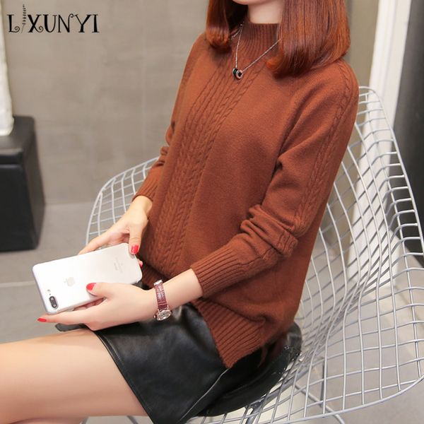 

lxunyi autumn winter solid sweaters female half turtleneck long sleeve stretch sweater pullovers women knitwear jumpers blouses, White;black