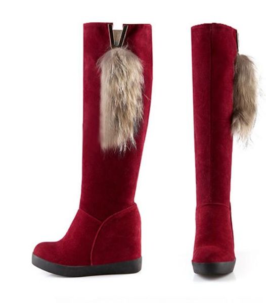 

suede women's boots in winter flat thick bottom round head keep warm non-slip @12, Black