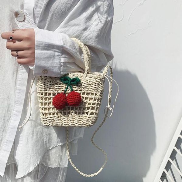 

designer luxury handbags purses women cherry straw bags girls lovely seaside holiday beach shoulder bag