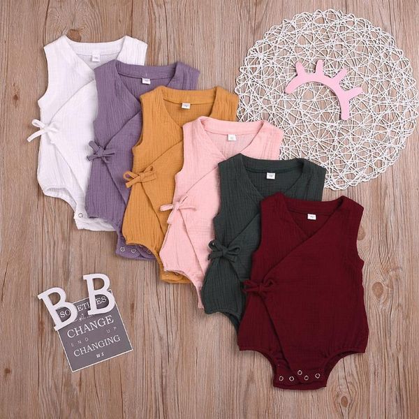 

2020 baby summer bodysuit for newborns baby boy girl clothes infant boydusit cotton line sleeveless kimono jumpsuit 0-2year, Blue