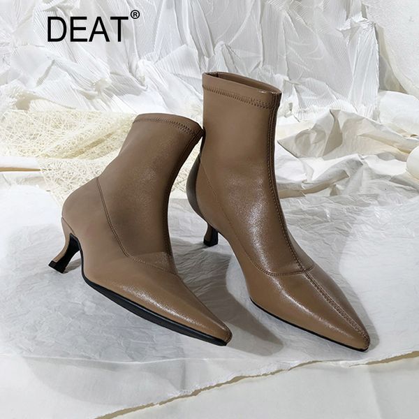 

deat] 2019 sharp toe temperament stretch fabric pu leather velvet shoes women short boots new autumn winter fashion tide 10f188, Black